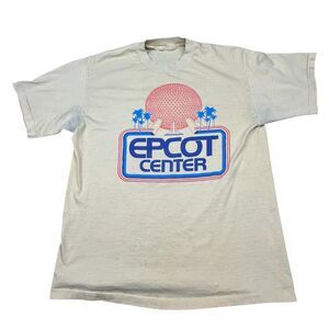 Vintage Disney World Epcot Center Yellow Retro Shirt Size Medium Single Stitch